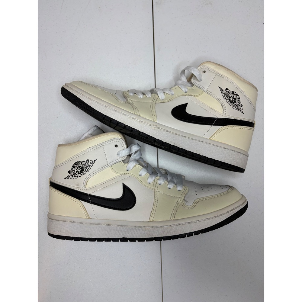 Nike Air Jordan 1 Mid Coconut Milk Black White BQ6472-121 Womens 9 Sneakers